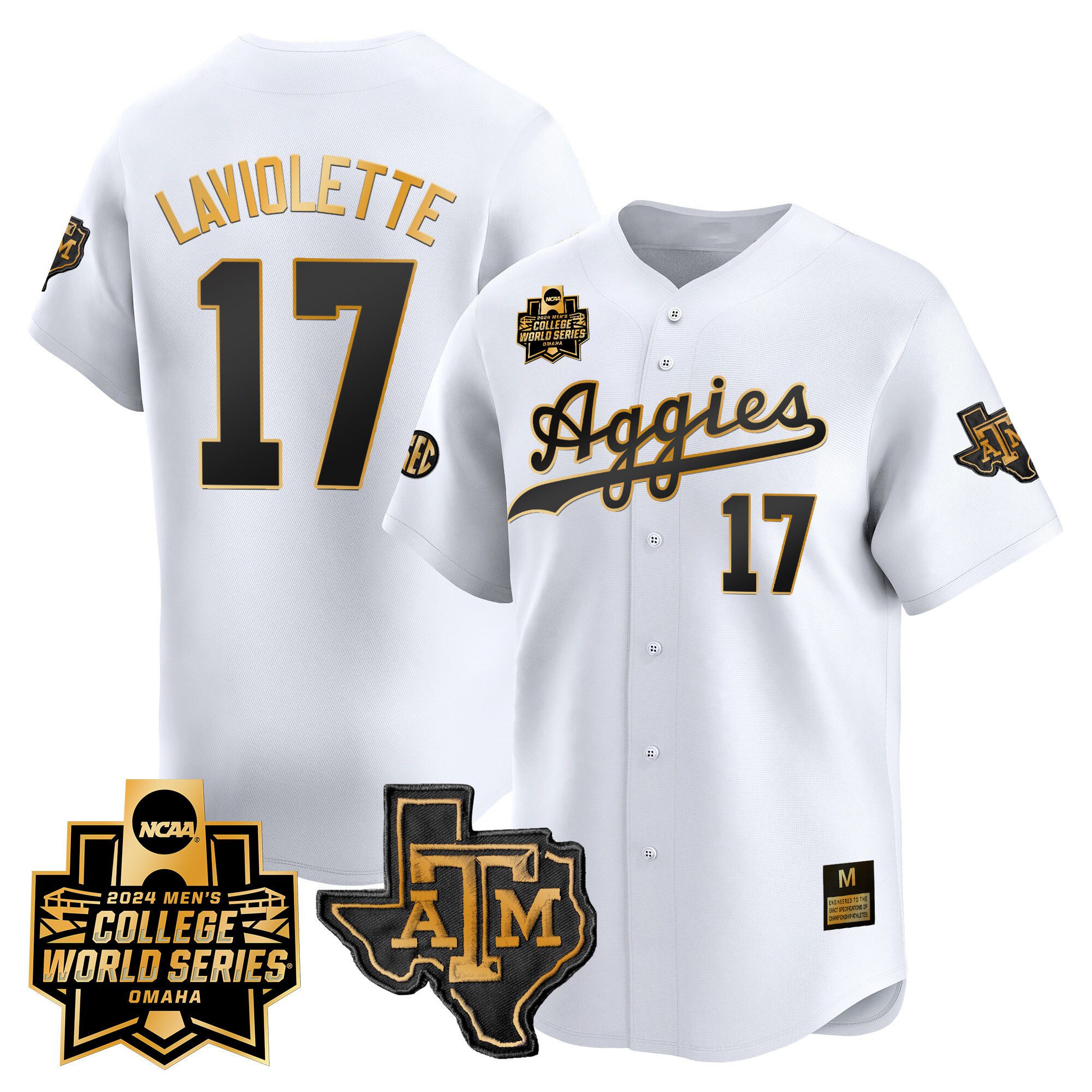 Men Texas A&M Aggies #17 Laviolette White 2024 College World Series Vapor Premier Limited NCAA Jersey style 1